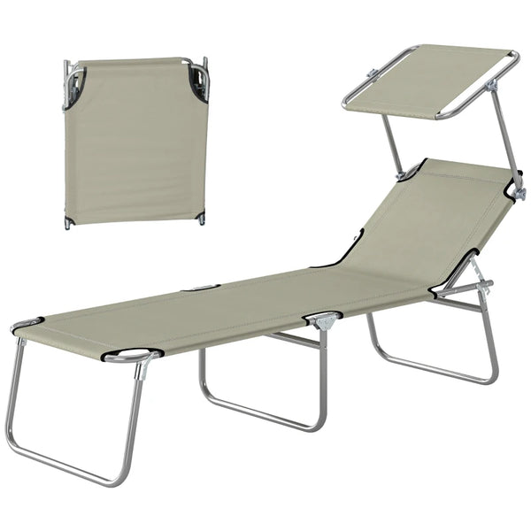English Elm Portable Folding Outdoor Chaise Lounge with Sun Awning Oxford Cloth Steel Frame T3971P476847