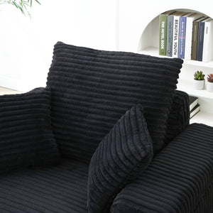 English Elm Oversized Corduroy Accent Chair with Ottoman Neck Pillow and Wide Armrests for Cozy Reading Black W1117S00248