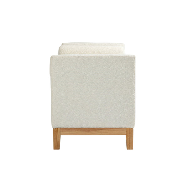 English Elm 54.3"w Boucle Upholstered Bench with Bolster Pillows Pocket Spring Cushion Wood Legs W3188P410646