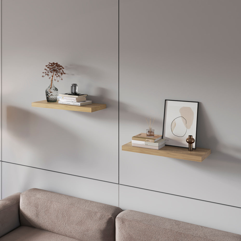 English Elm Iva Recessed Floating Shelf Set of 2 Macadamia Melamine 31.5" W x 1.5" H x 9.8" D — Sleek Wall Storage B128P343766