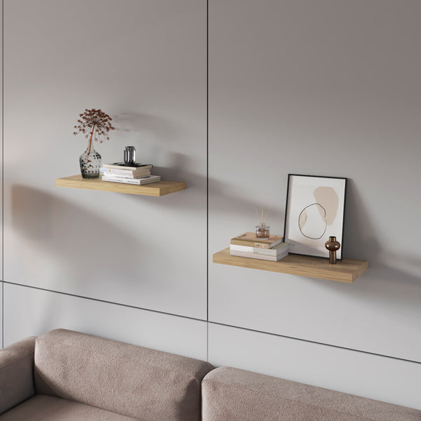 English Elm Iva Recessed Floating Shelf Set of 2 Macadamia Melamine 31.5" W x 1.5" H x 9.8" D — Sleek Wall Storage B128P343766