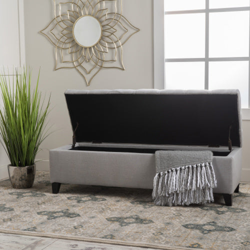 English Elm Button Tufted Storage Ottoman Upholstered Bench with Hinged Lid for Bedroom Entryway Light Gray N769P416738G