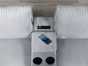 English Elm Elegant Wide-Welt Corduroy 2-Piece Sofa Set with Console Charging Station, Cup Holders, Loveseat Light Gray 33 L x 23 W x 36 H B011S01743