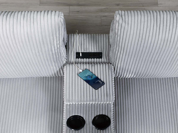 English Elm Elegant Wide-Welt Corduroy 2-Piece Sofa Set with Console Charging Station, Cup Holders, Loveseat Light Gray 33 L x 23 W x 36 H B011S01743