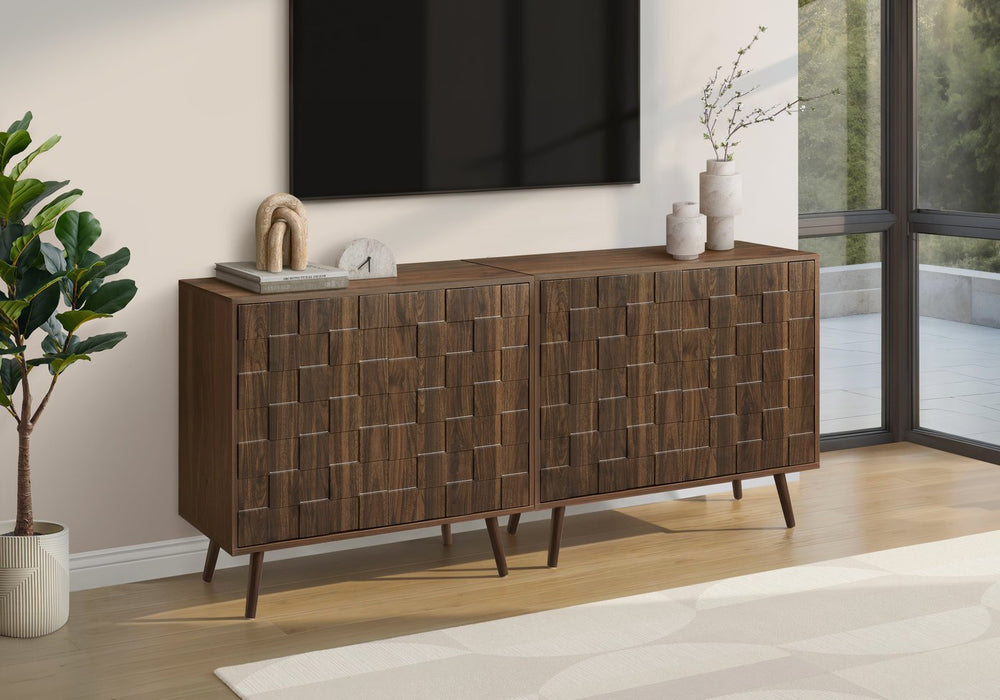English Elm Accent Cabinet Dark Walnut Laminate Checkerboard Two Door Mid Century Sideboard B2710P461650