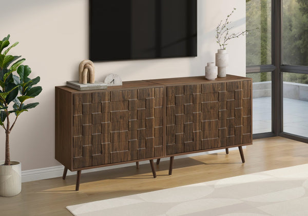 English Elm Accent Cabinet Dark Walnut Laminate Checkerboard Two Door Mid Century Sideboard B2710P461650