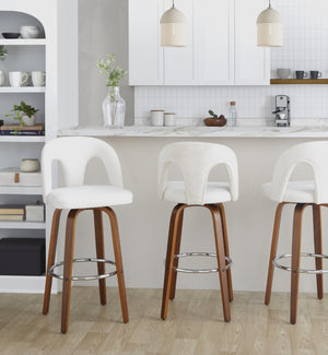 English Elm Fixed-height Swivel Barstools Walnut Bentwood Legs Chrome Footrest Kitchen Set of 2 B202S01880