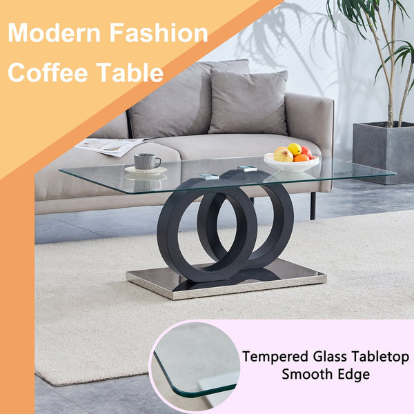 English Elm Modern Glass Top Coffee Table with Sculptural Mdf Base for Contemporary Living Rooms W3875P404317
