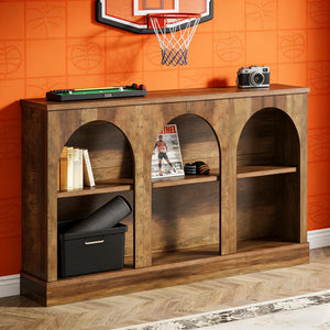 English Elm Practical Geometric Console Table with Matte Black Wood Grain Finish for Entryway or Sofa T3971P451570
