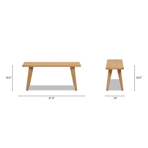 English Elm Jennifer Taylor Home - Capri Solid Red Oak Wood Bench 41.5" – Handcrafted Mid-Century Tapered Legs, Slim Space-Saving Seat Brown B2719P395573