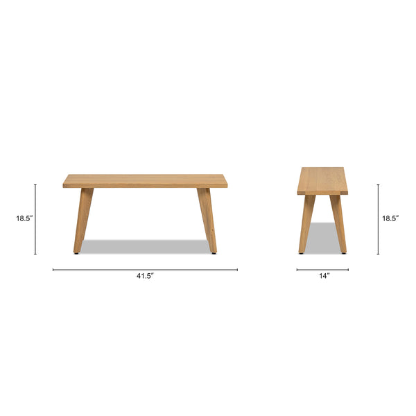 English Elm Jennifer Taylor Home - Capri Solid Red Oak Wood Bench 41.5" – Handcrafted Mid-Century Tapered Legs, Slim Space-Saving Seat Brown B2719P395573