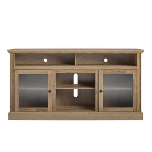 English Elm Chicago Wood Grain Tv Stand with Glass Door Cabinets for Living Room Media Storage B2733S00003