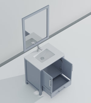 English Elm Dark 30 in. Grey Bath Vanity with Cultured Marble Top, Chrome Faucet & 28x32 Mirror, Durable Finish B2731S01325