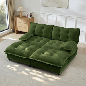 English Elm 77" Chenille Cloud Sofa Modular Sectional with Ottomans Deep Seat Lattice Cushions Green W714S01721
