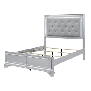 English Elm Silver Framed Queen Bed Tufted Knit Headboard with Built-in Led Ambient Lighting Glam B011S02470