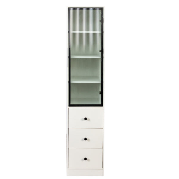 English Elm Elegant White Storage Cabinet – Modern Design With Glass Doors & Ample Space For Any Room Decor W331P298186