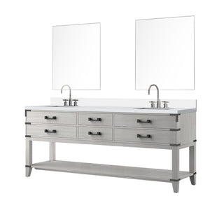 English Elm White Oak Double Bath Vanity - 80" W X 22" D, Cultured Marble Top & Chrome Faucet Set With Mirrors! B2731S01910-GIGA