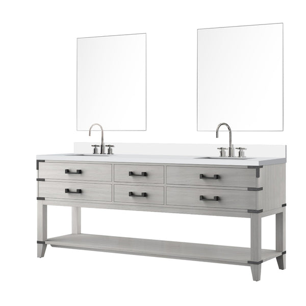 English Elm White Oak Double Bath Vanity - 80" W X 22" D, Cultured Marble Top & Chrome Faucet Set With Mirrors! B2731S01910-GIGA