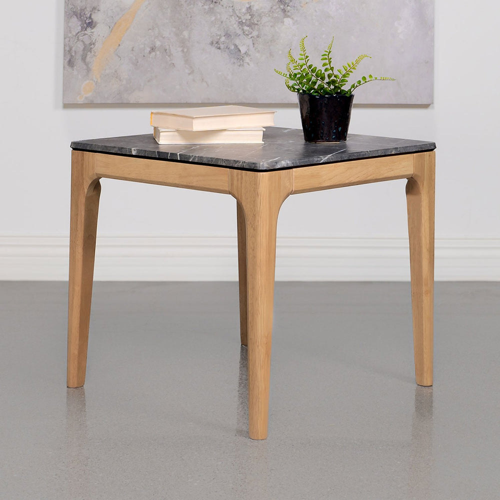 English Elm Square Faux Marble Top End Table Grey Light Oak Mid-Century Modern Accent Table Small 24" Nightstand B016P372968