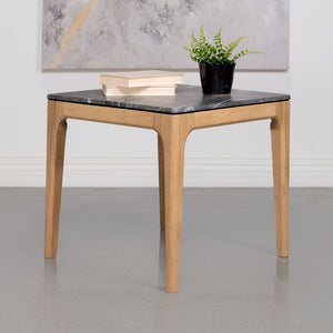 English Elm Square Faux Marble Top End Table Grey Light Oak Mid-Century Modern Accent Table Small 24" Nightstand B016P372968