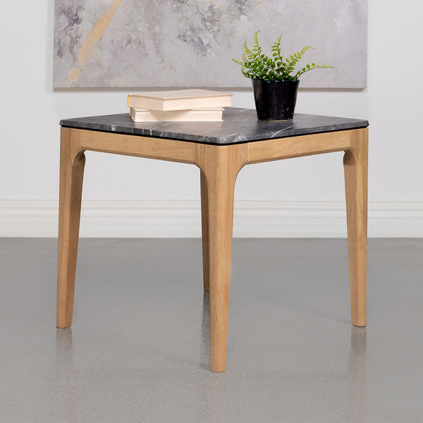 English Elm Square Faux Marble Top End Table Grey Light Oak Mid-Century Modern Accent Table Small 24" Nightstand B016P372968