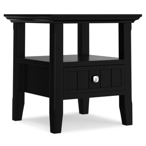 English Elm Acadian Solid Pine End Table with Drawer and Shelf Black Finish Farmhouse Accent B136P419892