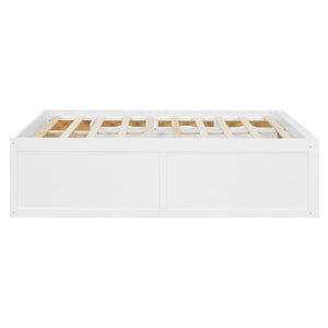 English Elm Full Size Kids Platform Bed with Led Lighting Bookshelf Display Cabinet and Storage Drawer White+Natural N820S00077K