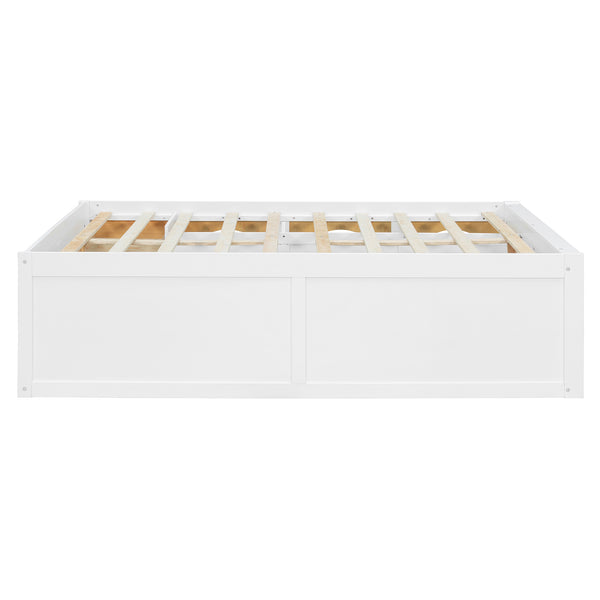 English Elm Full Size Kids Platform Bed with Led Lighting Bookshelf Display Cabinet and Storage Drawer White+Natural N820S00077K
