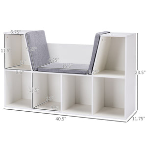 English Elm HOMCOM Kids 6-Cubby Bookcase with Padded Reading Nook, White Storage Bench for Toys & Books W2225P249823