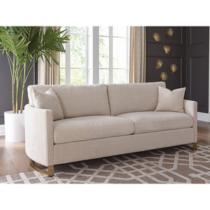 English Elm Ulrika Beige Upholstered Cushion Back Sofa with Chenille Fabric, Plush Seating & 2 Accent Pillows — Comfortable Modern Design for Living Room B062P357826
