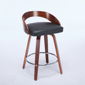 English Elm Bar Stools Set of 2 Mid-century Swivel Walnut Wood Frame with Cushioned Seat Black Pu W1143P173431