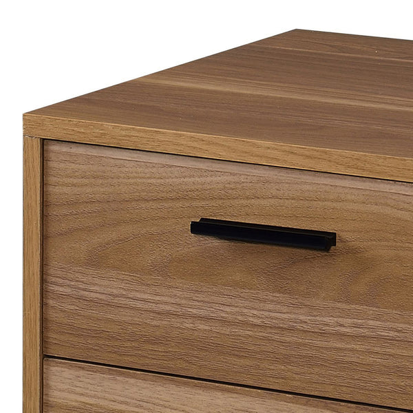 English Elm Brown Brown oak and black 2-drawer nightstand with open shelf, sleek modern accent table for storage and style B062P186504