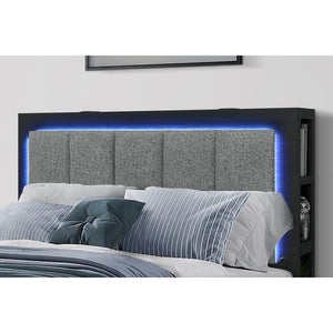 English Elm Messa Full Storage Bed Bookcase Headboard Led Lighting Urban Contemporary Bedroom Black+Grey B201S00357