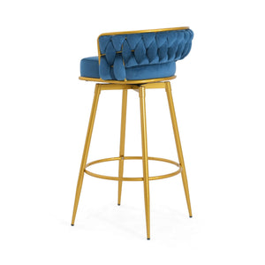 English Elm Christopher Knight Home® - Swivel Counter Height Bar Stools Set of 2 with 180° Turn, Hand-Woven Back, Gold Frame, Velvet Comfort Blue N762P216979C