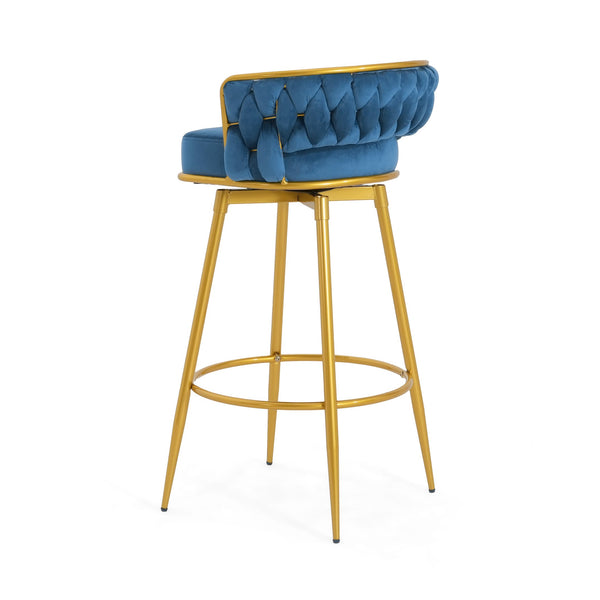English Elm Christopher Knight Home® - Swivel Counter Height Bar Stools Set of 2 with 180° Turn, Hand-Woven Back, Gold Frame, Velvet Comfort Blue N762P216979C