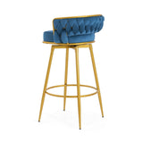 Christopher Knight Home® - Noble House - - Swivel Counter Height Bar Stools Set Of 2, 31." Bar Height Stools With Hand-Woven Backrest & Gold Metal Legs, Modern Low Back Upholstered Kitchen Chairs With Footrest For Island, Dining Room,Blue