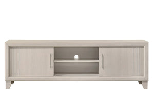 English Elm Contemporary Maidstone TV Console with Sintered Stone Top, Silver-Capped Arrow Legs, Open Storage Beige 19 L x 75 W x 24 H B2741P406257