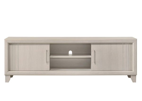 English Elm Contemporary Maidstone TV Console with Sintered Stone Top, Silver-Capped Arrow Legs, Open Storage Beige 19 L x 75 W x 24 H B2741P406257