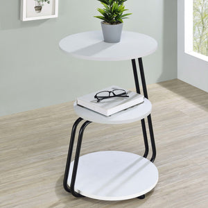 English Elm Dixon 3-Tier Round Accent Side Table in White with Slim Black Legs — Compact, Layered Storage for Small Spaces B062P378399
