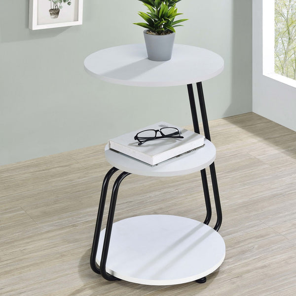 English Elm Dixon 3-Tier Round Accent Side Table in White with Slim Black Legs — Compact, Layered Storage for Small Spaces B062P378399