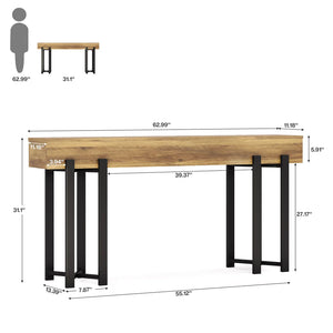 English Elm Practical Geometric Console Table with Matte Black Wood Grain Finish for Entryway or Sofa T3971P457333