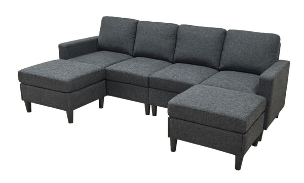 English Elm Cordory Corduroy Modular Sectional with Ottomans Retro Exposed Legs Living Room B2748S00034