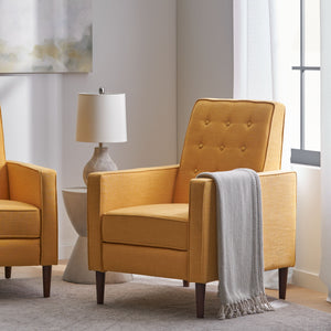 English Elm Christopher Knight Home® - Fabric Recliner Chair Mid-Century Modern Pushback Single Sofa with Tufted Cushion, Birch Legs, Cozy Comfort Yellow 60741.00MYLW