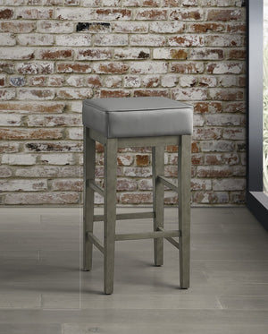 English Elm Transitional Faux Leather Pub Height Stool Set of 2 with Antiqued Wood Frame, 29" Seat, Versatile Design Antique Gray,Gray 32.25 L x 17 W x 12.75 H B011P232131