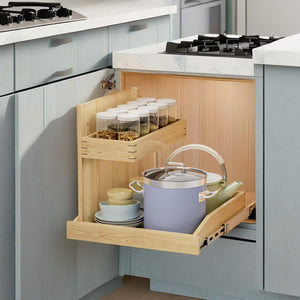 English Elm Under Sink Pull Out Cabinet Organizer Solid Birch Oak Two Tier Hard Close Kitchen Bath T3210P277246