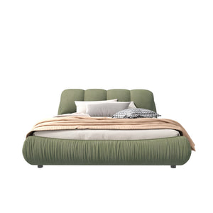 English Elm King Size Luxury Upholstered Platform Bed With Oversized Backrest, Solid Wood Frame & Stylish Green W1885S00027