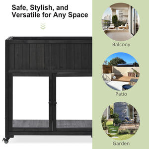 English Elm TOPMAX Mini Cold Frame Greenhouse with Fir Wood, Polycarbonate Doors, Raised Bed & Removable Wheels Black N717P229026B