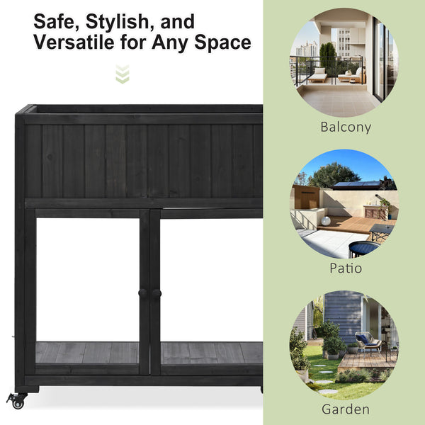 English Elm TOPMAX Mini Cold Frame Greenhouse with Fir Wood, Polycarbonate Doors, Raised Bed & Removable Wheels Black N717P229026B