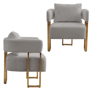 English Elm TS Teddy fleece upholstered decorative chair with gold metal legs, ergonomic plush seat for comfort and style Grey W2311P237967
