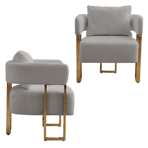 English Elm TS Teddy fleece upholstered decorative chair with gold metal legs, ergonomic plush seat for comfort and style Grey W2311P237967